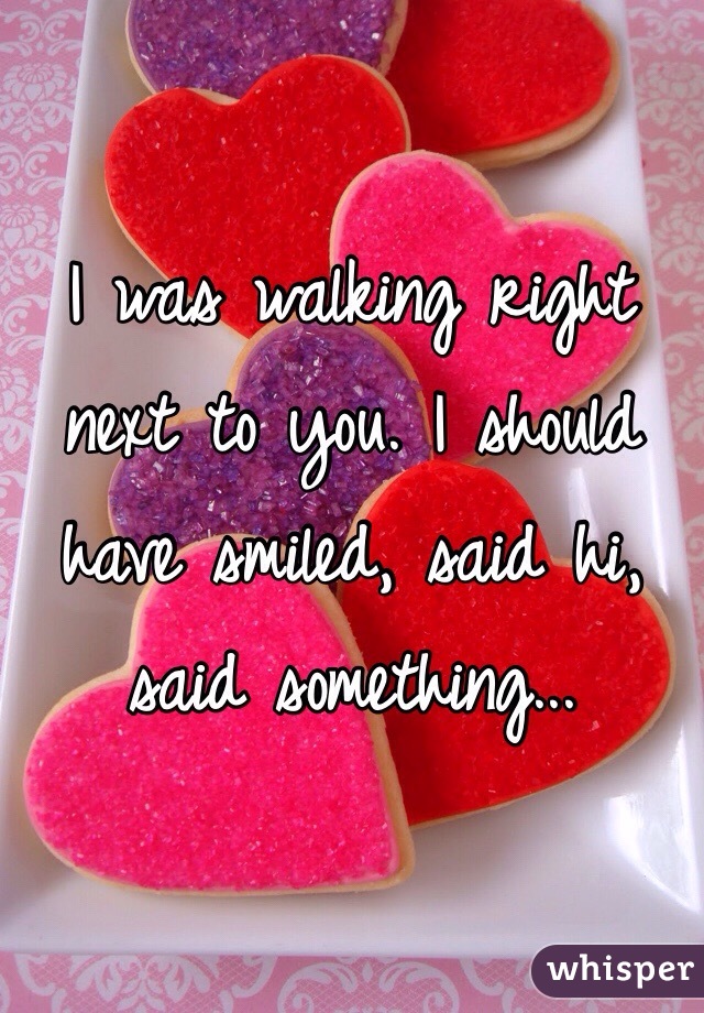 I was walking right next to you. I should have smiled, said hi, said something...