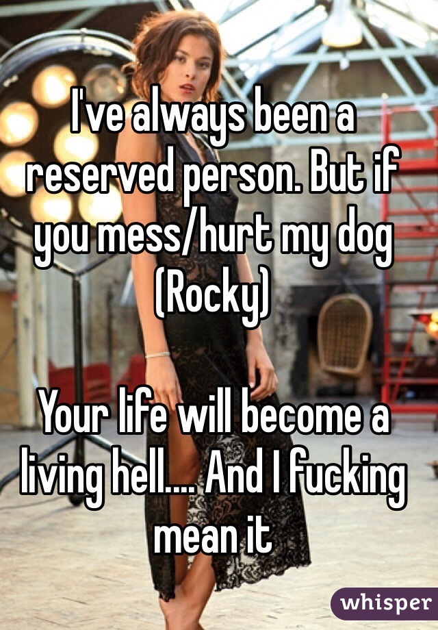 I've always been a reserved person. But if you mess/hurt my dog (Rocky) 

Your life will become a living hell.... And I fucking mean it