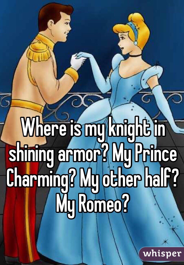 Where is my knight in shining armor? My Prince Charming? My other half?  My Romeo? 