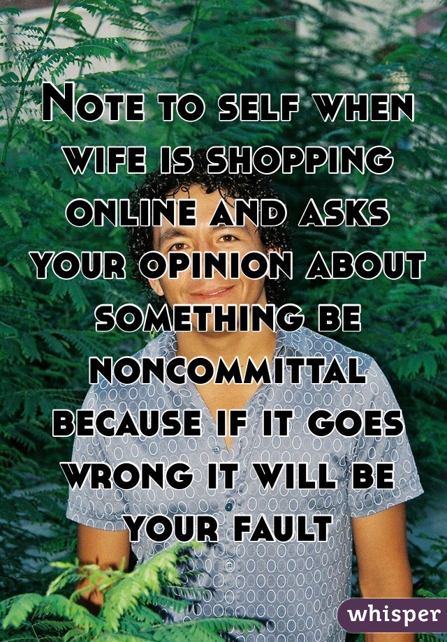 Note to self when wife is shopping online and asks your opinion about something be noncommittal because if it goes wrong it will be your fault 