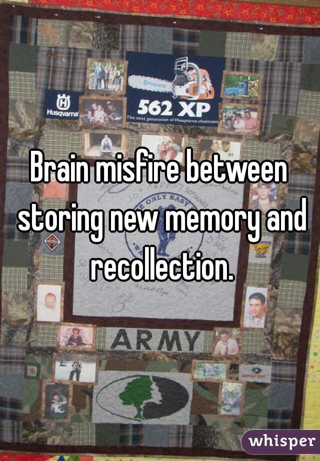 Brain misfire between storing new memory and recollection.