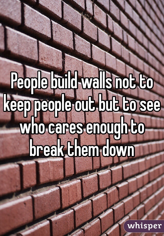 People build walls not to keep people out but to see who cares enough to break them down