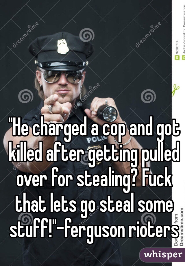 "He charged a cop and got killed after getting pulled over for stealing? Fuck that lets go steal some stuff!"-ferguson rioters