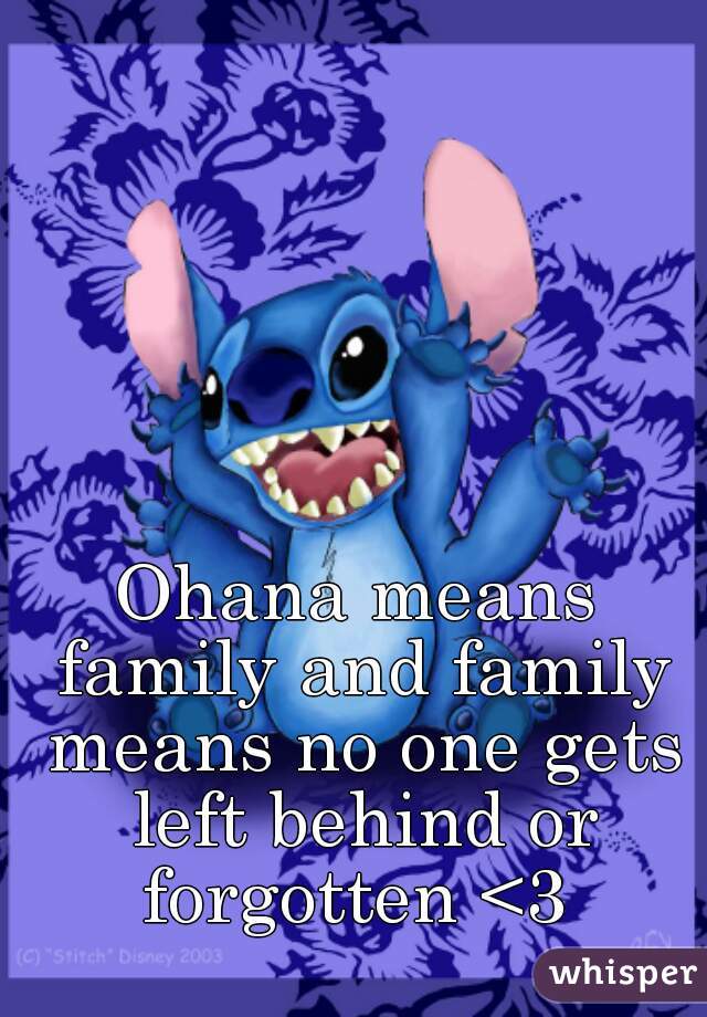 Ohana means family and family means no one gets left behind or forgotten <3 