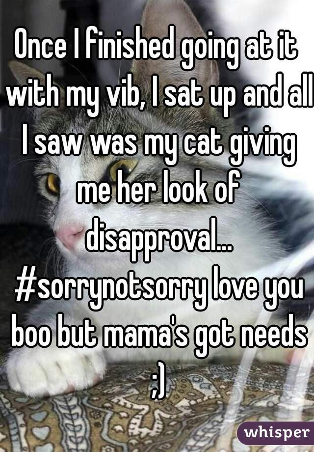 Once I finished going at it with my vib, I sat up and all I saw was my cat giving me her look of disapproval... #sorrynotsorry love you boo but mama's got needs ;)