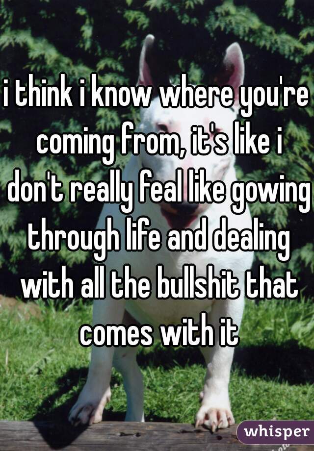 i think i know where you're coming from, it's like i don't really feal like gowing through life and dealing with all the bullshit that comes with it