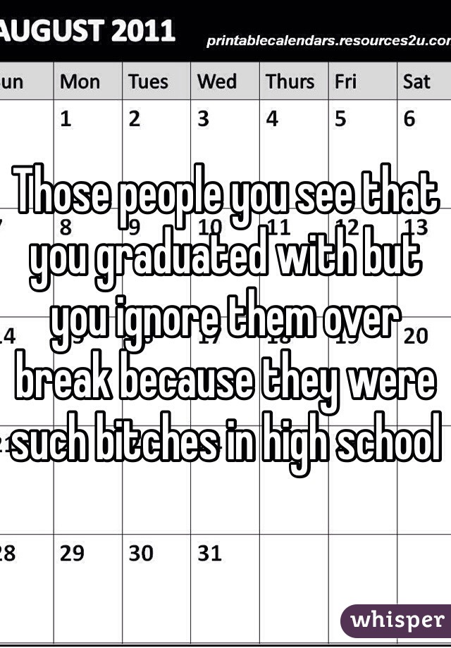 Those people you see that you graduated with but you ignore them over break because they were such bitches in high school 