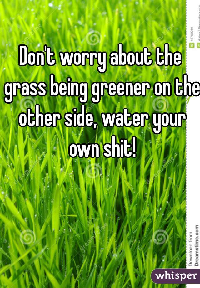 Don't worry about the grass being greener on the other side, water your own shit!