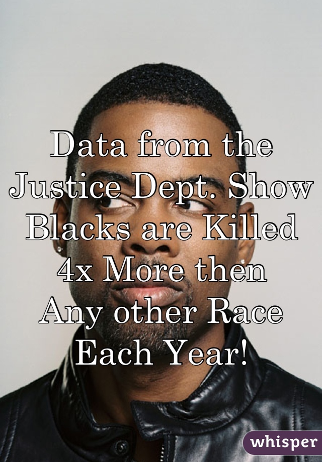 Data from the Justice Dept. Show
Blacks are Killed 4x More then 
Any other Race 
Each Year!