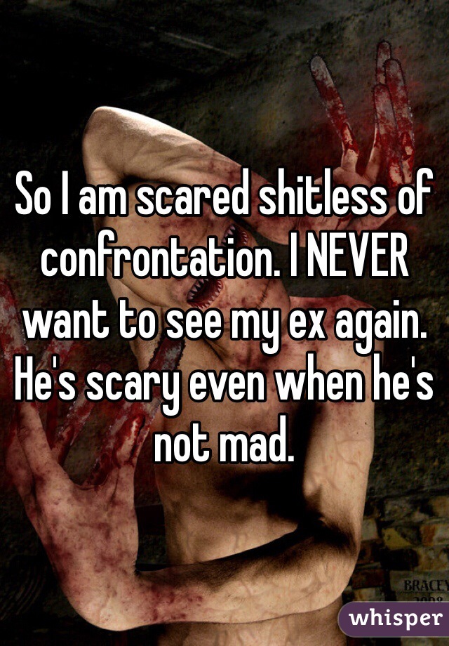 So I am scared shitless of confrontation. I NEVER want to see my ex again. He's scary even when he's not mad. 