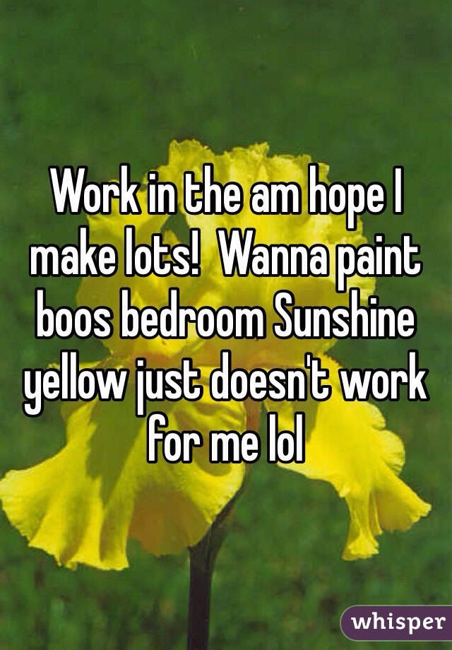 Work in the am hope I make lots!  Wanna paint boos bedroom Sunshine yellow just doesn't work for me lol