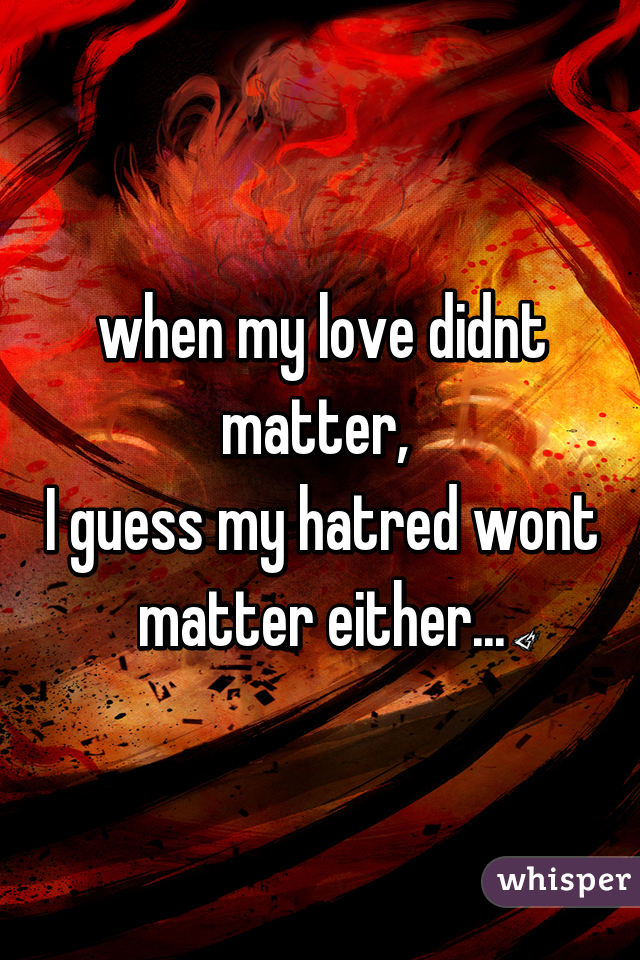 when my love didnt matter, 
I guess my hatred wont matter either...