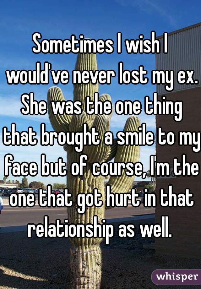 Sometimes I wish I would've never lost my ex. She was the one thing that brought a smile to my face but of course, I'm the one that got hurt in that relationship as well. 