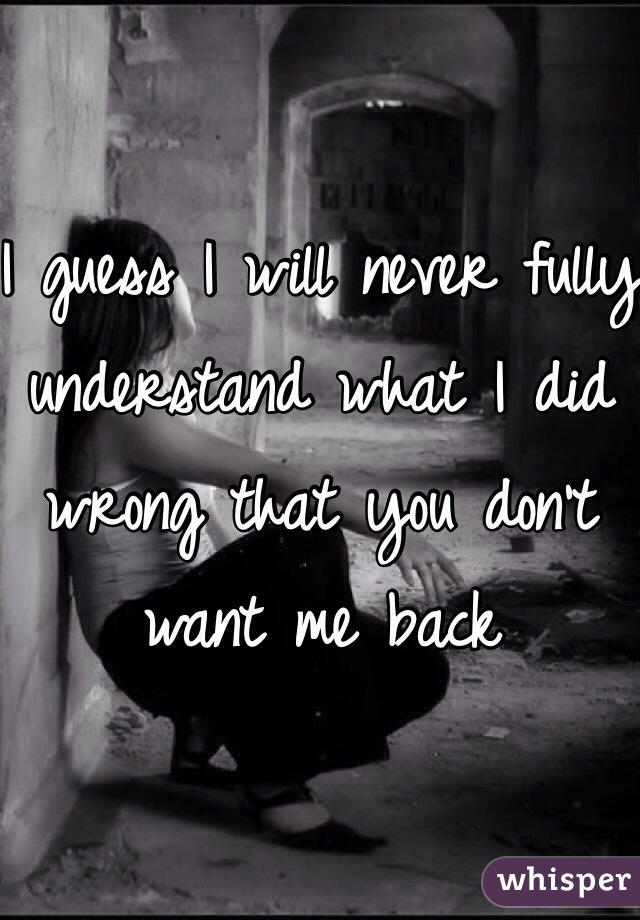 I guess I will never fully understand what I did wrong that you don't want me back