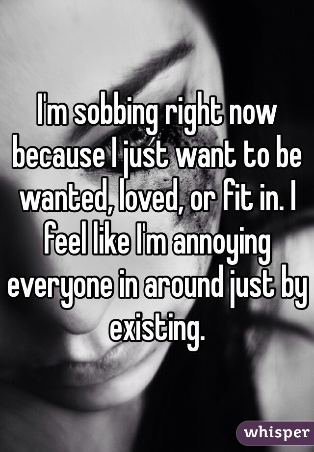 I'm sobbing right now because I just want to be wanted, loved, or fit in. I feel like I'm annoying everyone in around just by existing.