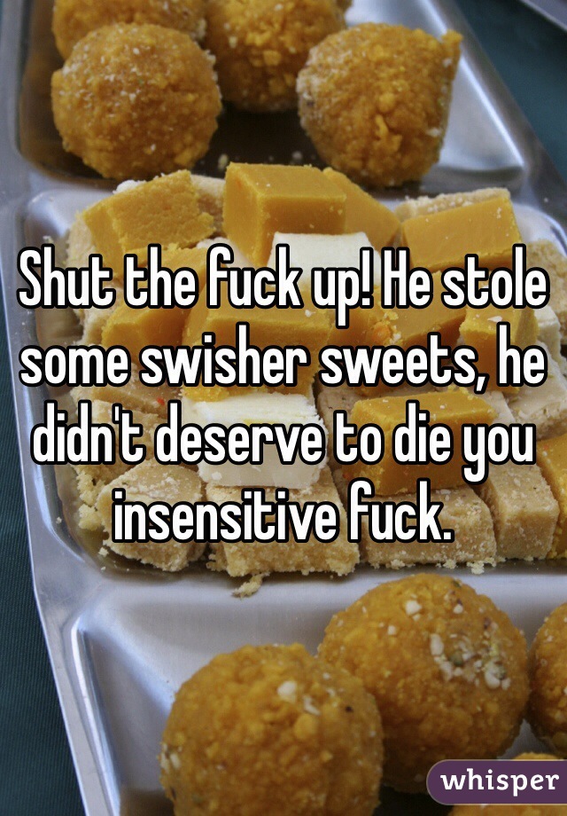 Shut the fuck up! He stole some swisher sweets, he didn't deserve to die you insensitive fuck.