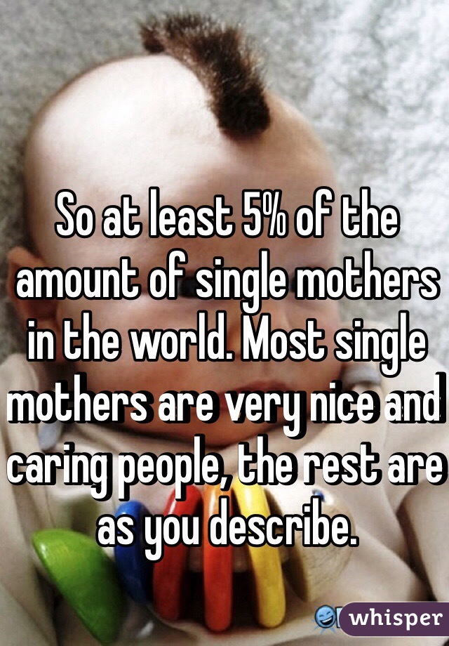 So at least 5% of the amount of single mothers in the world. Most single mothers are very nice and caring people, the rest are as you describe.