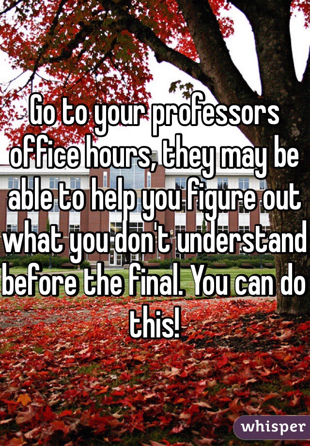 Go to your professors office hours, they may be able to help you figure out what you don't understand before the final. You can do this! 