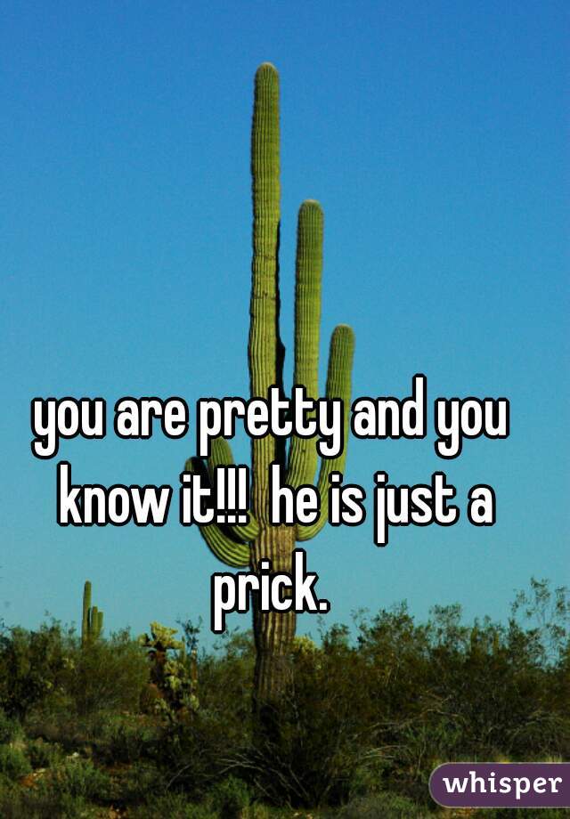 you are pretty and you know it!!!  he is just a prick. 