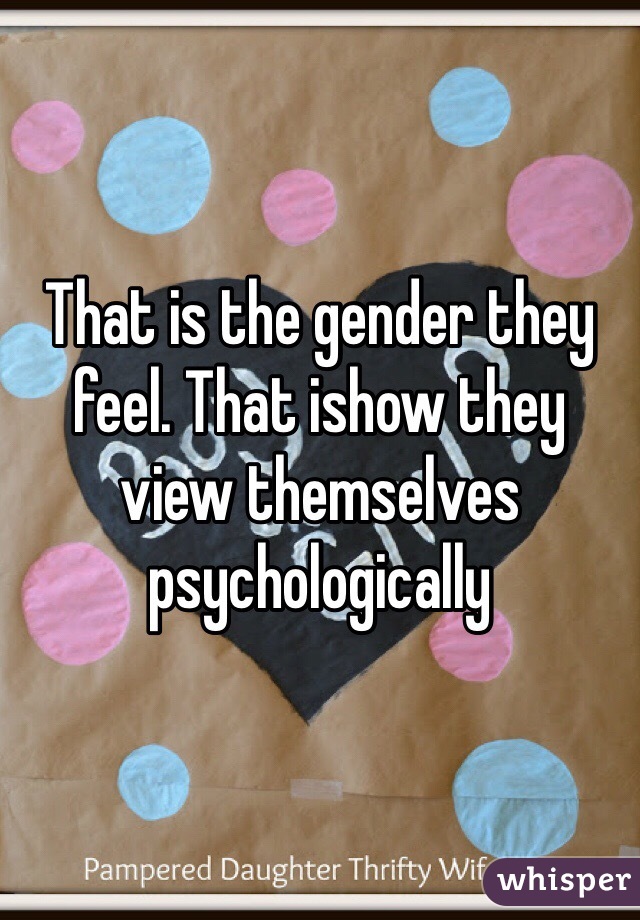 That is the gender they feel. That ishow they view themselves psychologically