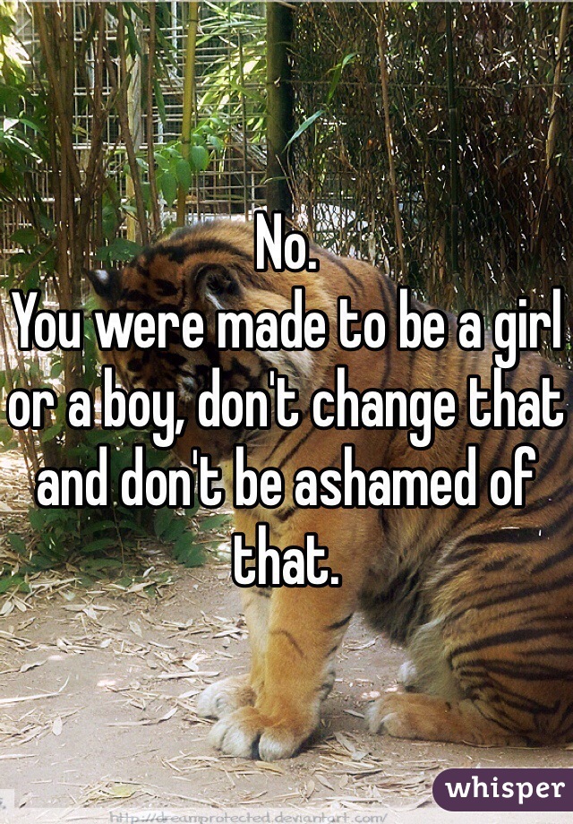 No.
You were made to be a girl or a boy, don't change that and don't be ashamed of that.