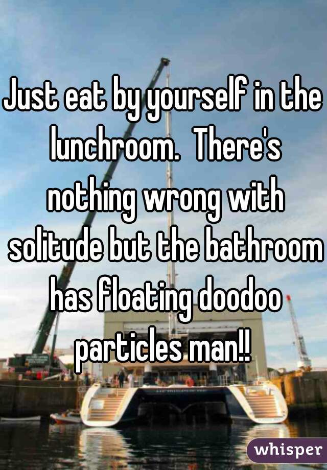 Just eat by yourself in the lunchroom.  There's nothing wrong with solitude but the bathroom has floating doodoo particles man!! 