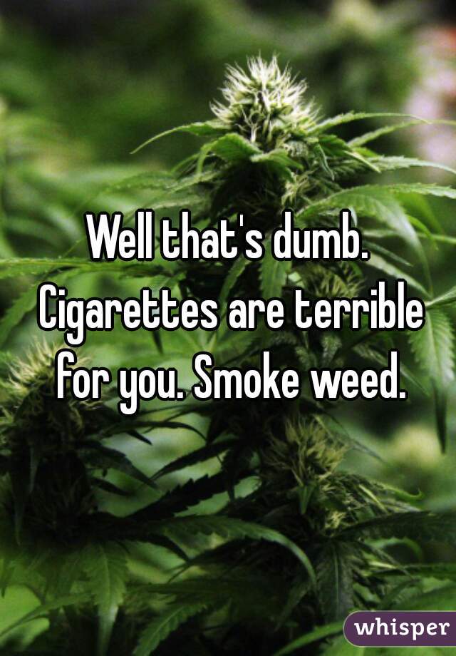 Well that's dumb. Cigarettes are terrible for you. Smoke weed.