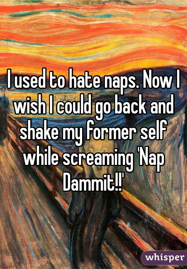 I used to hate naps. Now I wish I could go back and shake my former self while screaming 'Nap Dammit!!'