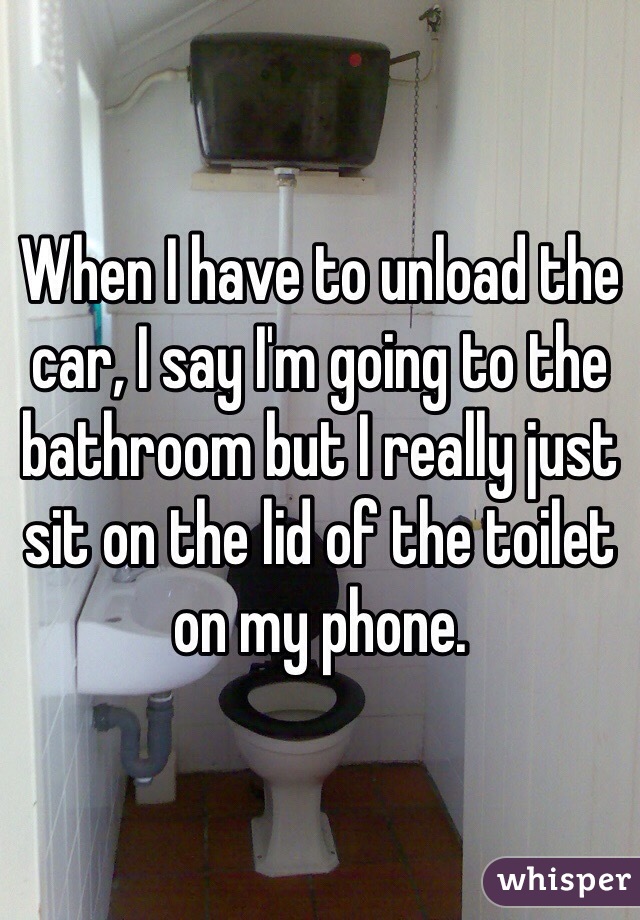 When I have to unload the car, I say I'm going to the bathroom but I really just sit on the lid of the toilet on my phone.