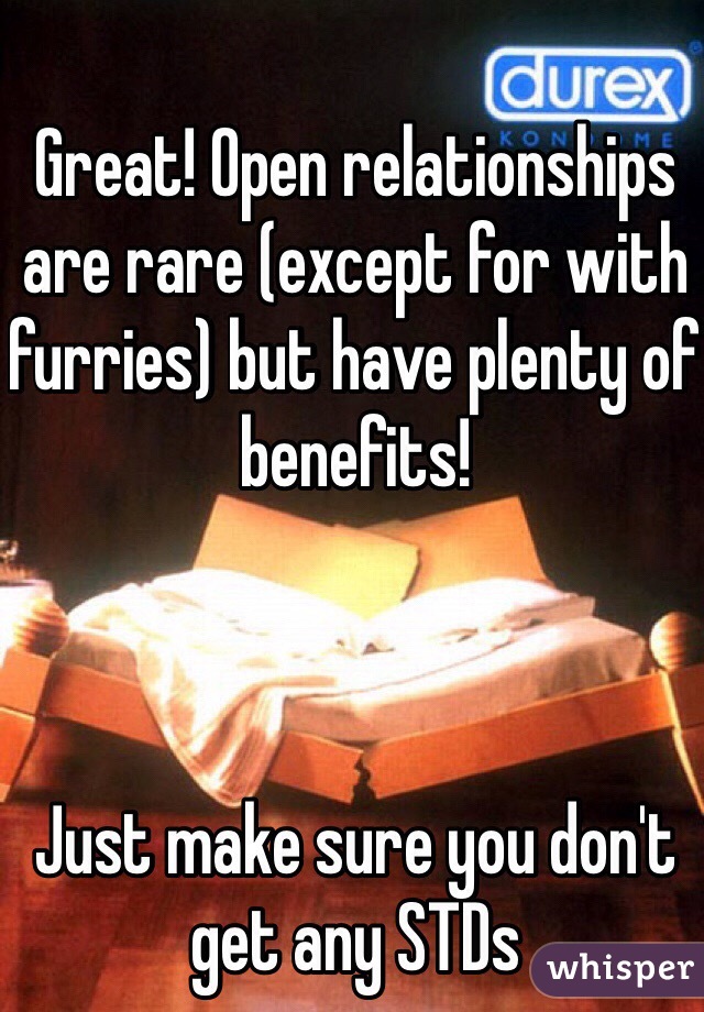 Great! Open relationships are rare (except for with furries) but have plenty of benefits! 



Just make sure you don't get any STDs