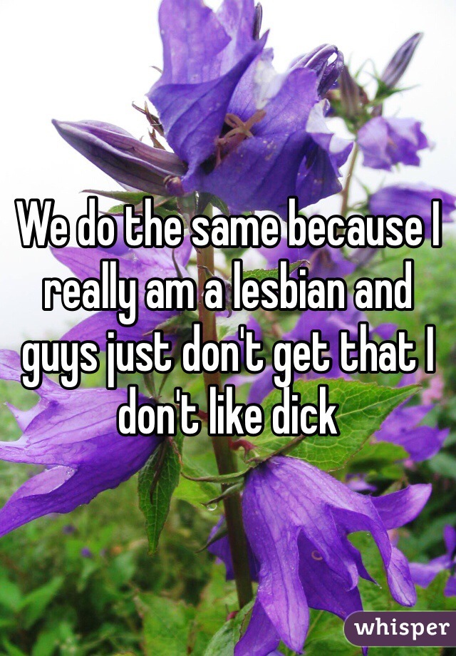 We do the same because I really am a lesbian and guys just don't get that I don't like dick 