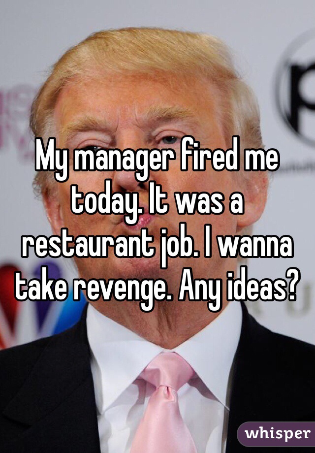 My manager fired me today. It was a restaurant job. I wanna take revenge. Any ideas?