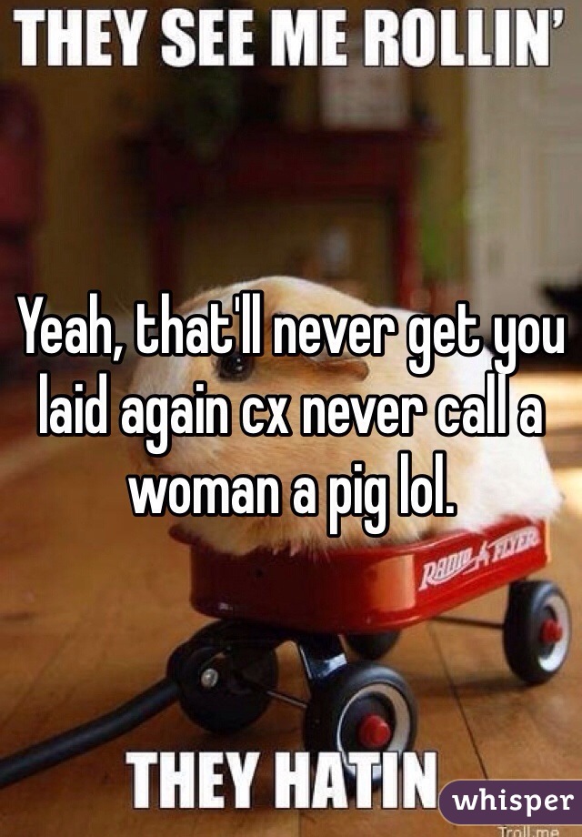 Yeah, that'll never get you laid again cx never call a woman a pig lol. 