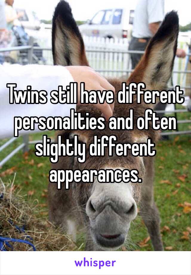 Twins still have different personalities and often slightly different appearances. 