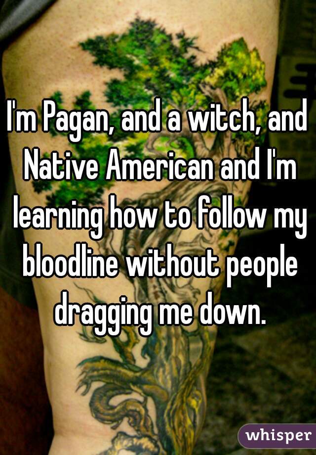 I'm Pagan, and a witch, and Native American and I'm learning how to follow my bloodline without people dragging me down.