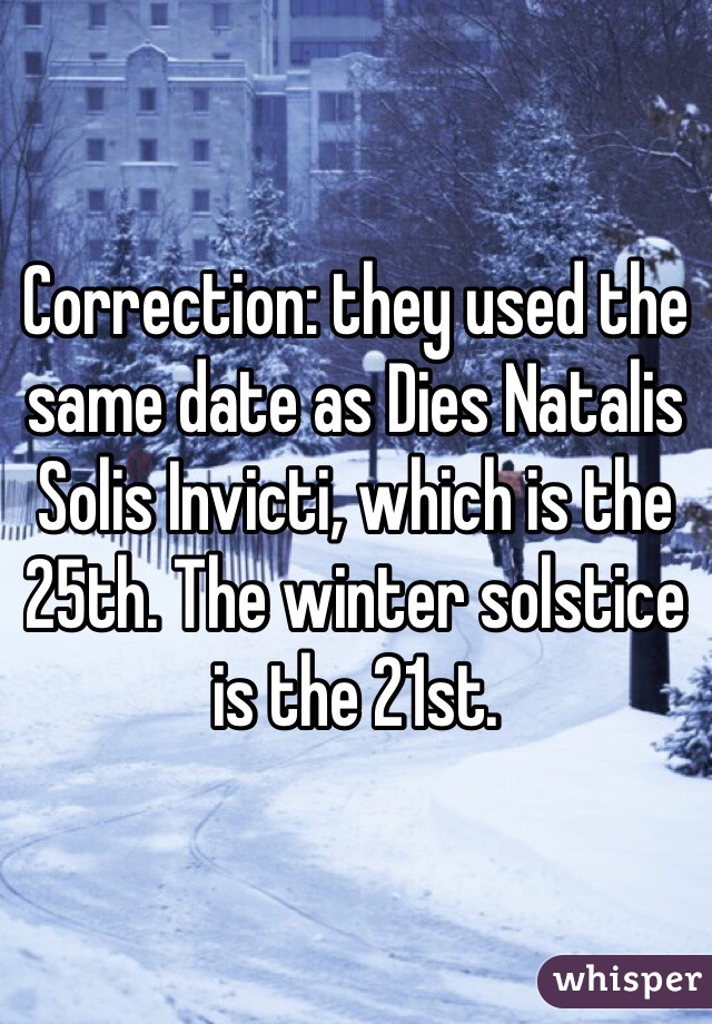 Correction: they used the same date as Dies Natalis Solis Invicti, which is the 25th. The winter solstice is the 21st. 