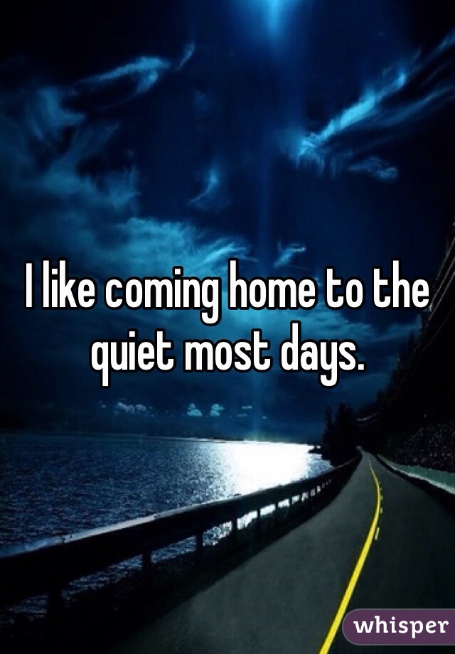 I like coming home to the quiet most days. 
