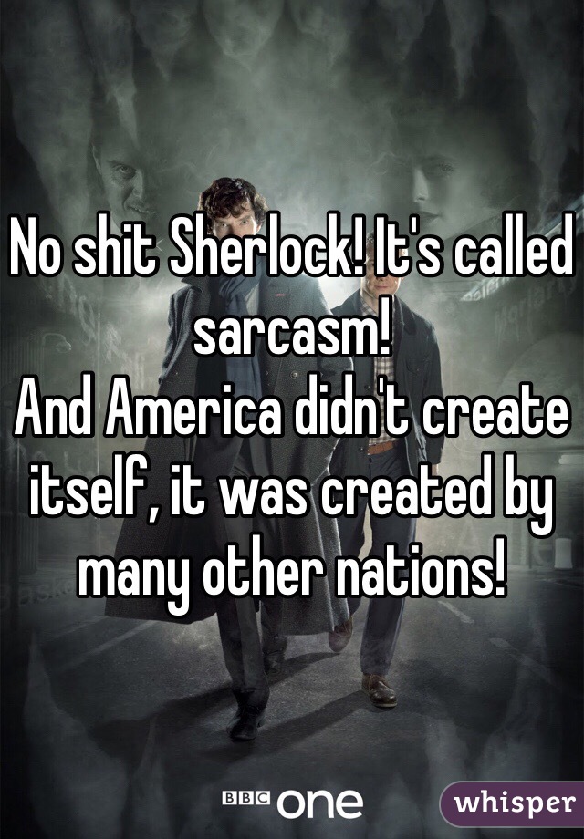 No shit Sherlock! It's called sarcasm! 
And America didn't create itself, it was created by many other nations! 