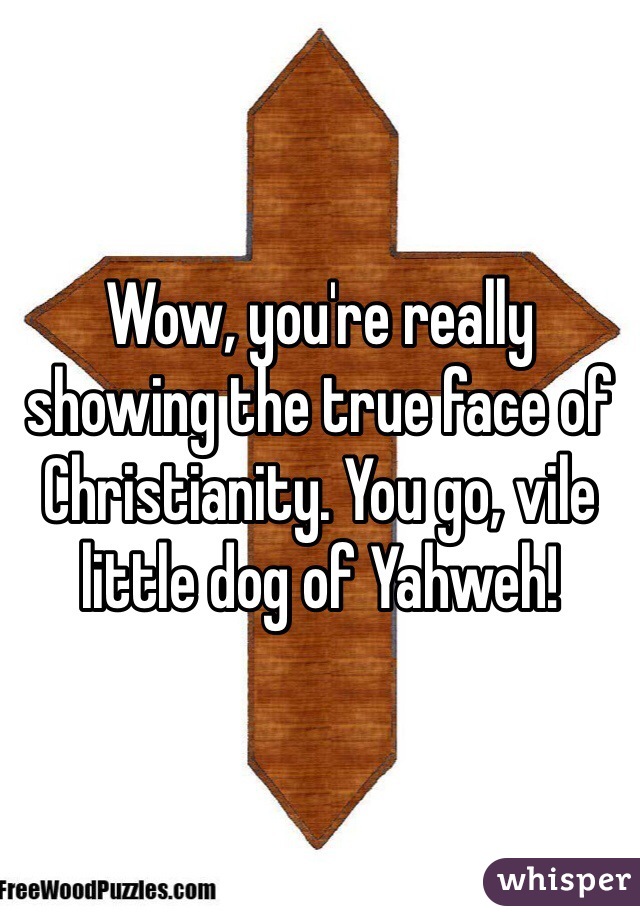 Wow, you're really showing the true face of Christianity. You go, vile little dog of Yahweh!