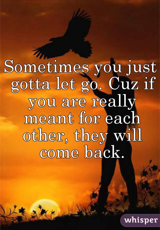 Sometimes you just gotta let go. Cuz if you are really meant for each other, they will come back.