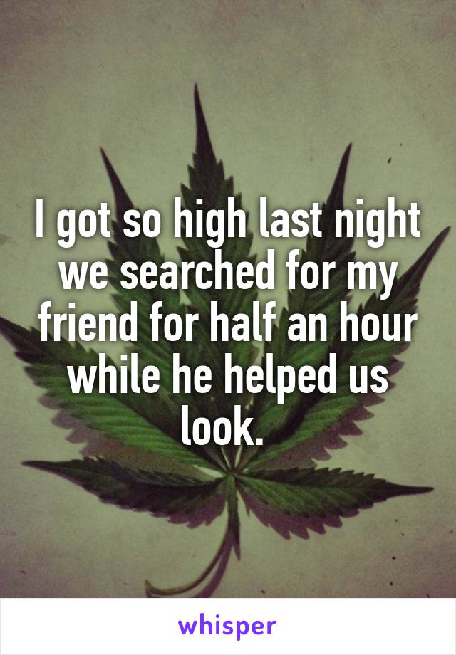 I got so high last night we searched for my friend for half an hour while he helped us look. 