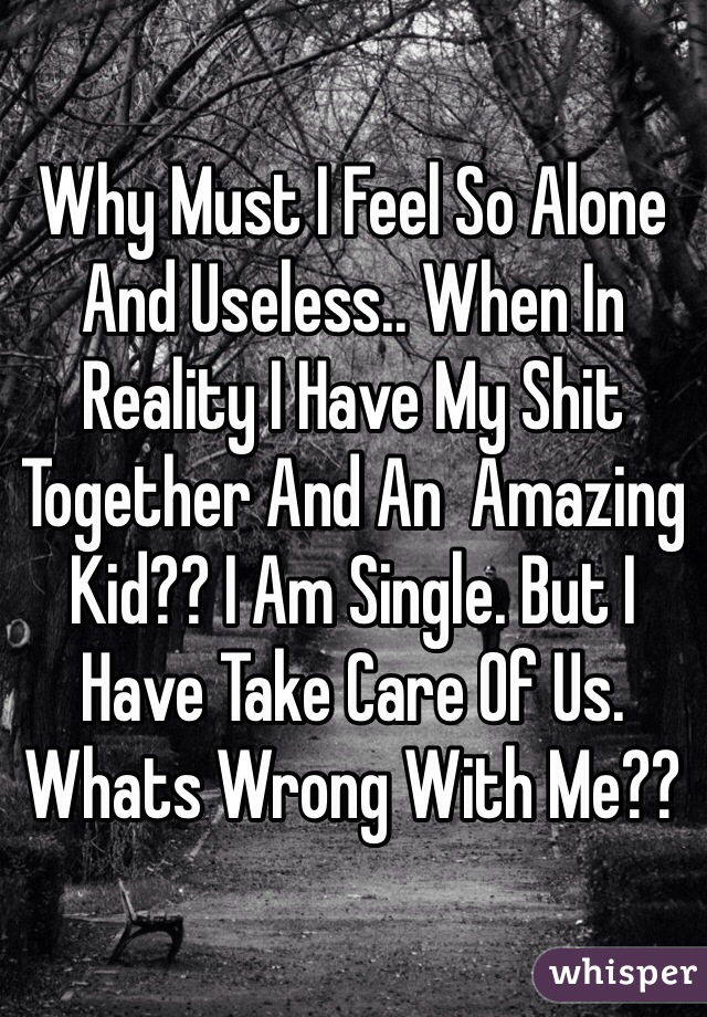 Why Must I Feel So Alone And Useless.. When In Reality I Have My Shit Together And An  Amazing Kid?? I Am Single. But I Have Take Care Of Us. Whats Wrong With Me?? 