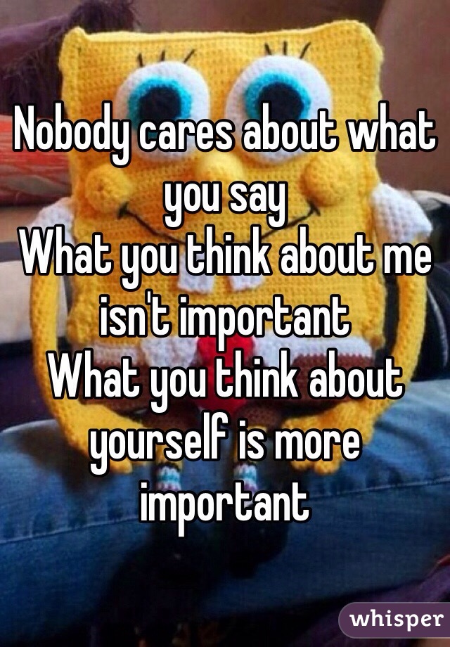 Nobody cares about what you say 
What you think about me isn't important 
What you think about yourself is more important 