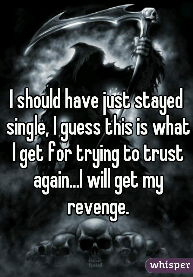 I should have just stayed single, I guess this is what I get for trying to trust again...I will get my revenge.
