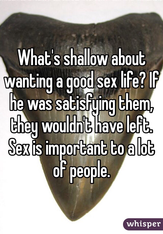 What's shallow about wanting a good sex life? If he was satisfying them, they wouldn't have left. Sex is important to a lot of people. 