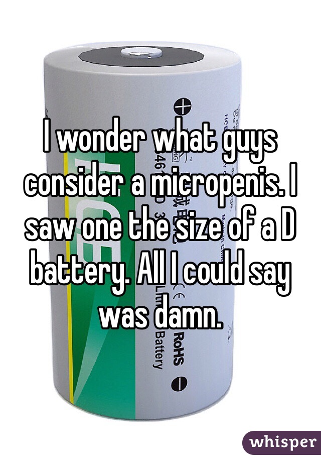 I wonder what guys consider a micropenis. I saw one the size of a D battery. All I could say was damn.