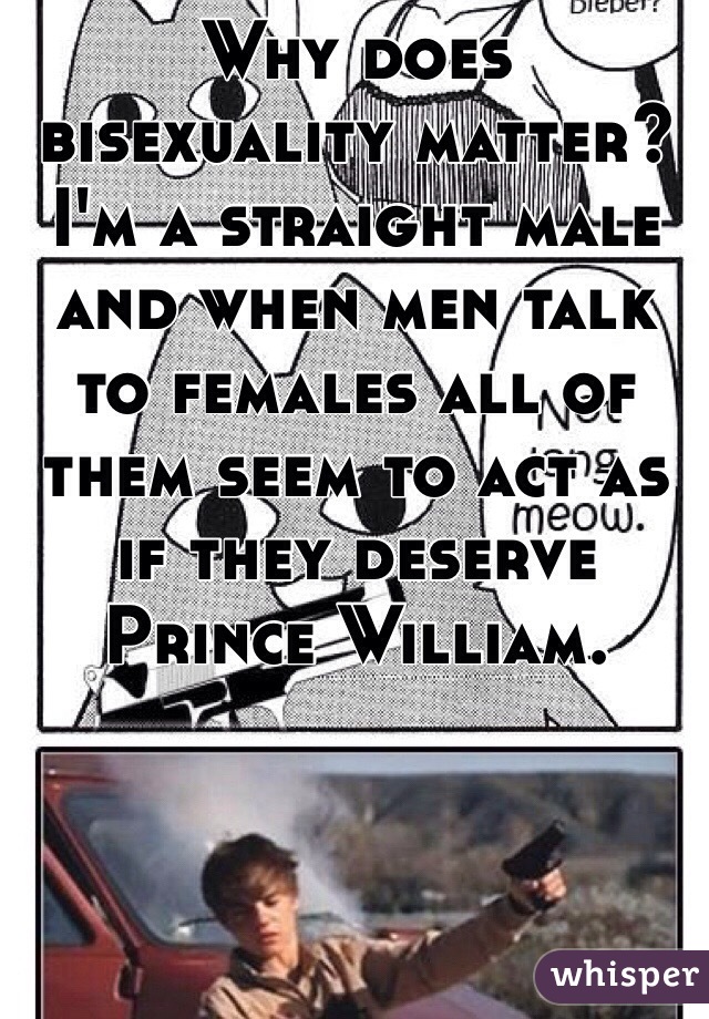 Why does bisexuality matter? I'm a straight male and when men talk to females all of them seem to act as if they deserve Prince William. 