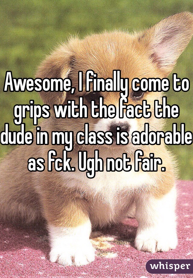 Awesome, I finally come to grips with the fact the dude in my class is adorable as fck. Ugh not fair.