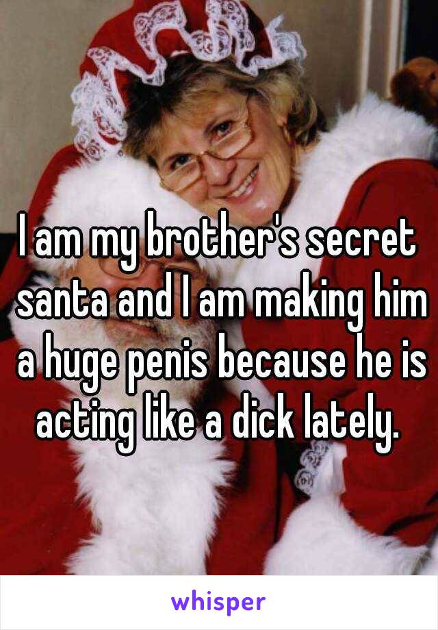 I am my brother's secret santa and I am making him a huge penis because he is acting like a dick lately. 