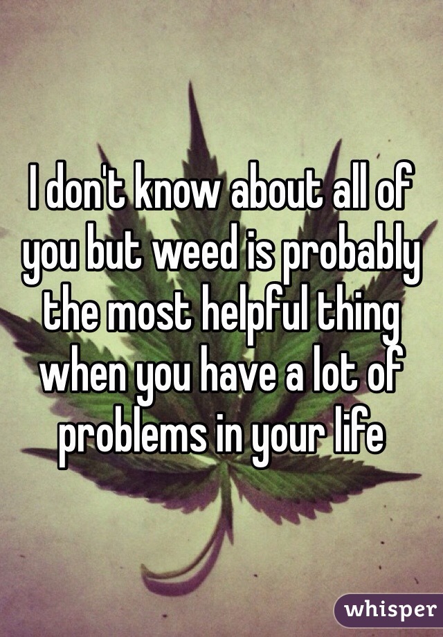 I don't know about all of you but weed is probably the most helpful thing when you have a lot of problems in your life